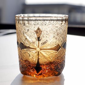Carved Lead-free Crystal Glass Whisky Tumbler (Option: Amber Black Cross Pattern)