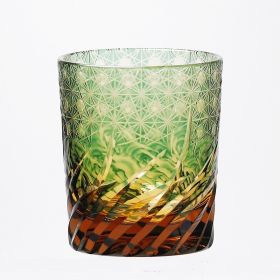 Carved Lead-free Crystal Glass Whisky Tumbler (Option: Green Langtao Chrysanthemum)