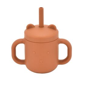 Silicone Children's Straw Straight Tube Leak-proof Shatter Proof Baby Drink Learning Cup Training Suction Cup (Option: Orange-150ml)