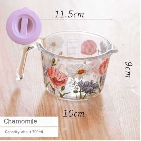 Flower Measuring Cup Glass With Lid Water Milk Cup (Option: Chamomile Powder Cover-700ml)