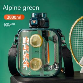 Sports Large Water Bottle Large Capacity Outdoor Portable Barrels High Temperature Resistant (Option: Green-2000ml)