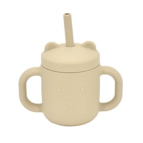 Silicone Children's Straw Straight Tube Leak-proof Shatter Proof Baby Drink Learning Cup Training Suction Cup (Option: Beige-150ml)