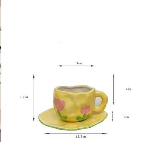 Retro Young Girl Heart Hand Pinch Coffee Set (Option: Yellow Tulip-200ml)