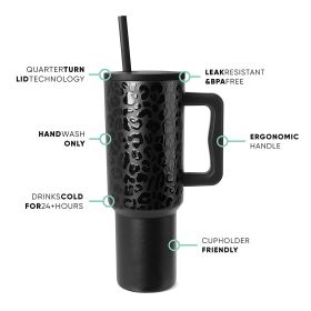 40oz Handle Cup 304 Stainless Steel Cold Insulation Large Ice Cup (Option: Black Leopard Print-40oz)