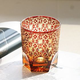 Carved Lead-free Crystal Glass Whisky Tumbler (Option: Amber Red Daisy)