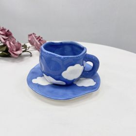 Retro Young Girl Heart Hand Pinch Coffee Set (Option: Dark Blue White Clouds-200ml)