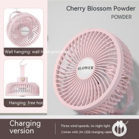 Small Electric Fan Rechargeable Night Light Portable Summer Cartoon Moving Student Bed Head Wall Desktop Mini (Option: Pink 2-Usb Plug In)