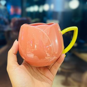 Female Gaomei Tulip Ceramic Mug Without Spoon Girly Heart Water Cup (Option: Red-About 360ml-Without Spoon)