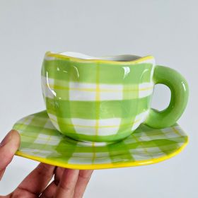 Retro Young Girl Heart Hand Pinch Coffee Set (Option: Green Plaid-200ml)
