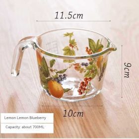 Flower Measuring Cup Glass With Lid Water Milk Cup (Option: Lemon Blueberry Without Cover-700ml)