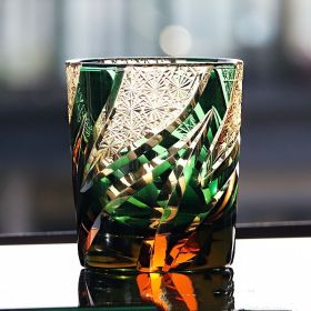 Carved Lead-free Crystal Glass Whisky Tumbler (Option: Amber Green Flame Pattern)