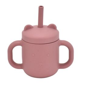 Silicone Children's Straw Straight Tube Leak-proof Shatter Proof Baby Drink Learning Cup Training Suction Cup (Option: Bean Pink-150ml)