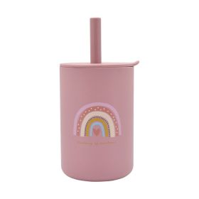 Silicone Children's Straw Straight Tube Leak-proof Shatter Proof Baby Drink Learning Cup Training Suction Cup (Option: Rainbow-150ml)