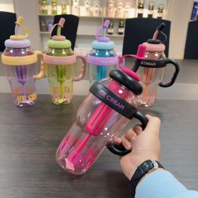 Plastic Water Bottle With Straw Cartoon Cup Drinking Cup Portable Water Bottle 1200ml Kitchen Gadgets (Option: Red-1200ml)