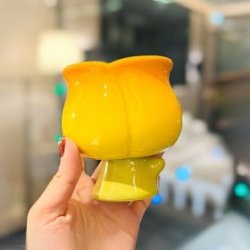Good-looking Tulip Peach Ceramic Water Cup With Spoon (Option: Gradient Yellow-280ml)