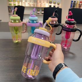Plastic Water Bottle With Straw Cartoon Cup Drinking Cup Portable Water Bottle 1200ml Kitchen Gadgets (Option: Yellow-1200ml)