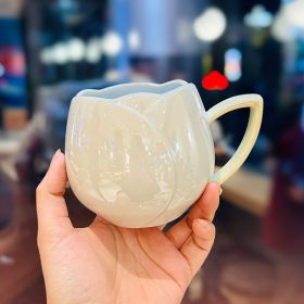 Female Gaomei Tulip Ceramic Mug Without Spoon Girly Heart Water Cup (Option: Light Blue-About 360ml-Without Spoon)