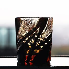 Carved Lead-free Crystal Glass Whisky Tumbler (Option: Amber Black Flame Pattern)