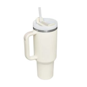 Ochapa 40 Oz Tumbler With Handle Straw Insulated, Stainless Steel Spill Proof Vacuum Coffee Cup Tumbler With Lid Tapered Mug (Option: Cream White)