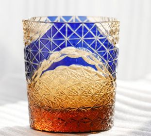 Carved Lead-free Crystal Glass Whisky Tumbler (Option: Blue Manshan Chrysanthemum)
