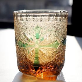 Carved Lead-free Crystal Glass Whisky Tumbler (Option: Amber Green Cross Pattern)