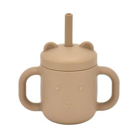 Silicone Children's Straw Straight Tube Leak-proof Shatter Proof Baby Drink Learning Cup Training Suction Cup (Option: Khaki-150ml)