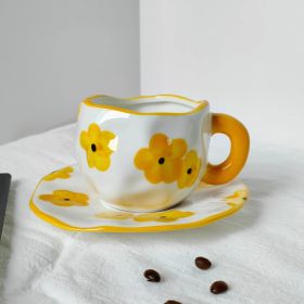Retro Young Girl Heart Hand Pinch Coffee Set (Option: Yellow Flower Wind Suzuki-200ml)