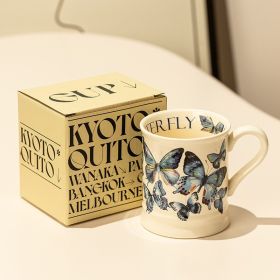 Good-looking Ceramic Couple Water Cup Vintage Gift For Girls Breakfast Coffee Mug (Option: Blue Butterfly Color Box-380ml)