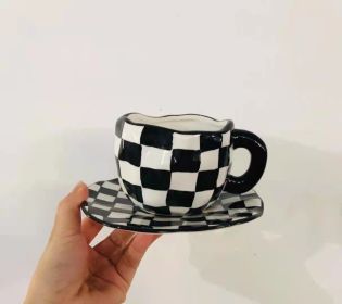 Retro Young Girl Heart Hand Pinch Coffee Set (Option: Plaid-200ml)