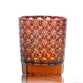 Carved Lead-free Crystal Glass Whisky Tumbler (Option: Amber Red Dot Chrysanthemum)